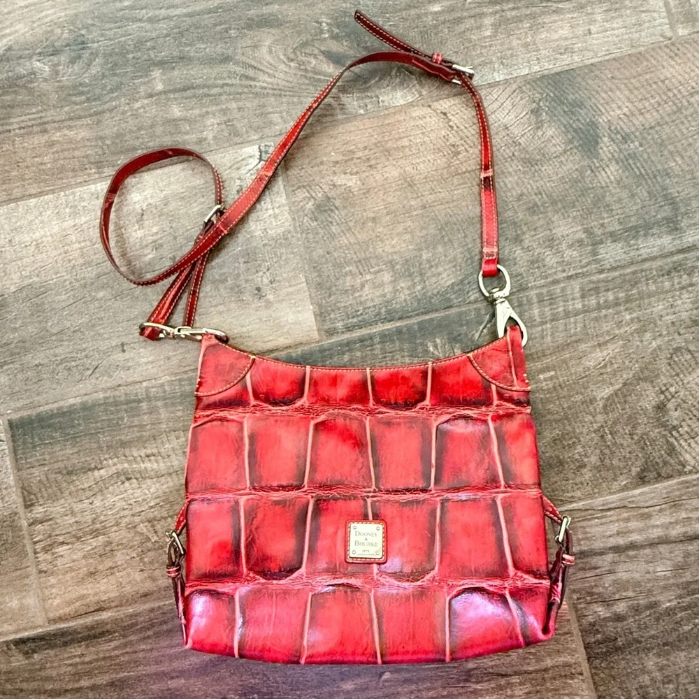 Dooney & Bourke Vintage Red Croc Embossed Leather Crossbody Bag, Medium